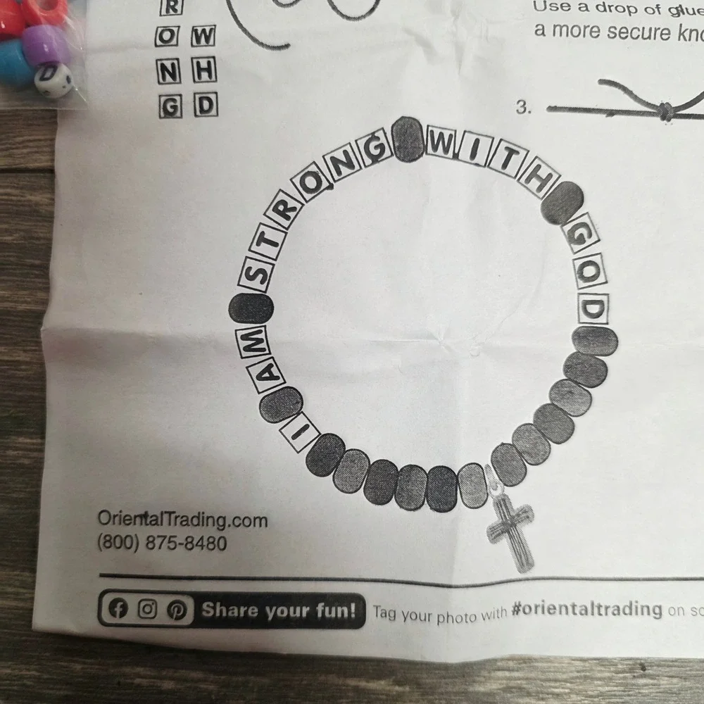 Oriental Trading I Am Strong With God Pony Bead Bracelet Craft Kits, 12 ct